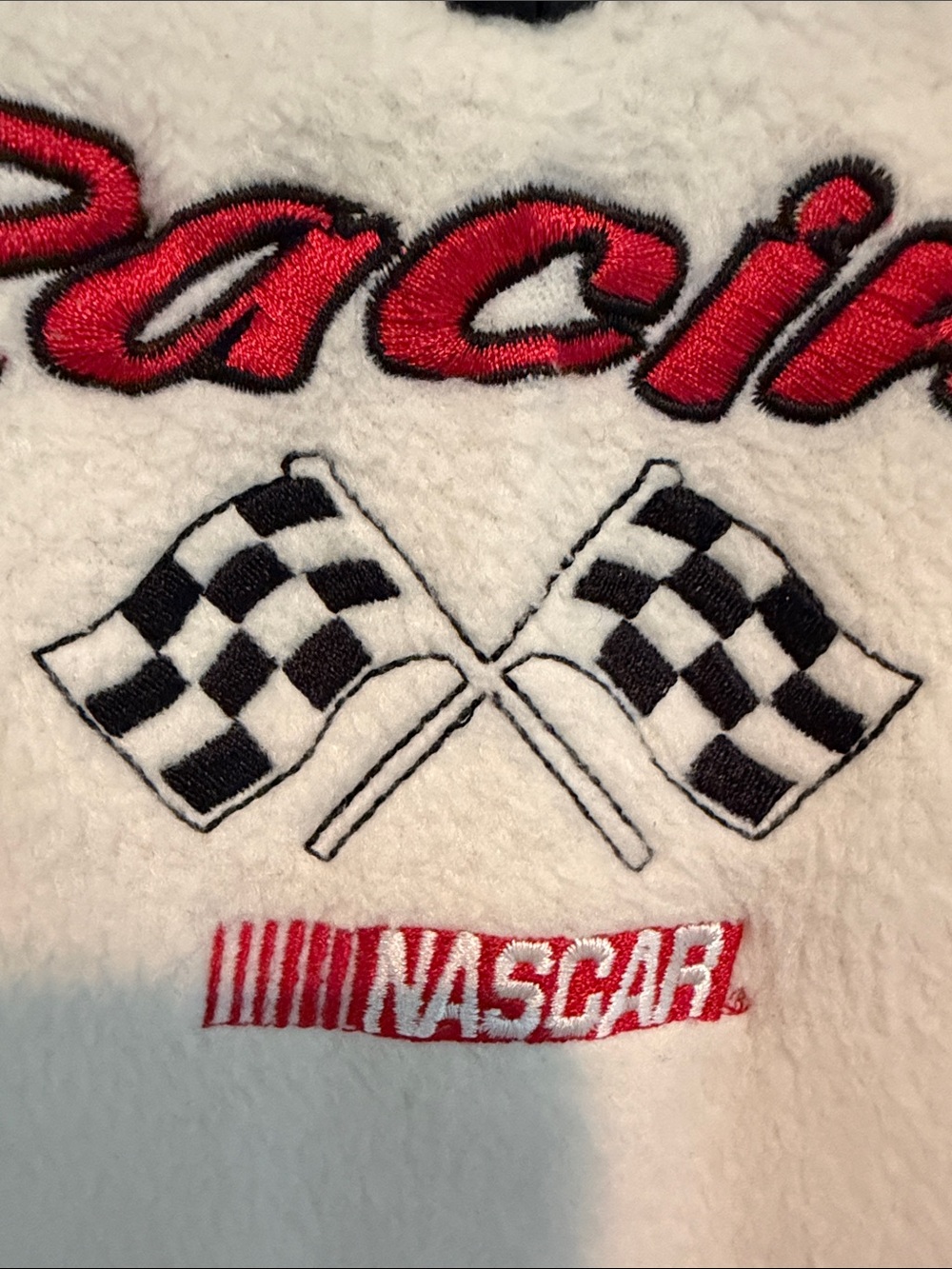Nascar White Zip-Up Fleece Hoodie with Red & Black Logo - Picture 3 of 6